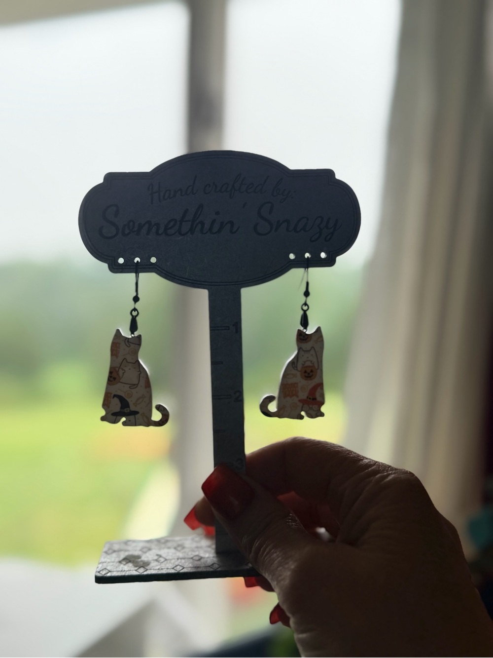 Handcrafted by me Kitty ๐โโฌ Cat Halloween Earrings Hypoallergenic - Picture 3 of 3